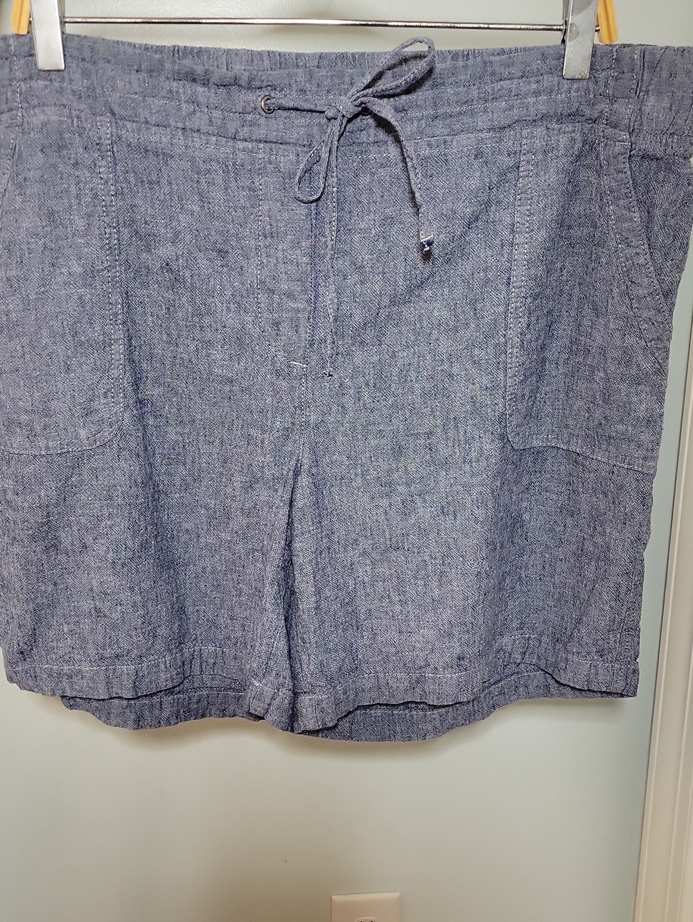Talbots Navy Heather Blue Chambray Linen Blend Drawstring Shorts Size 16